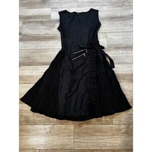 Jerry‎ T Black Sleeveless Pleated Tiered Midi Dress Lace Up Back Goth Witchy 1x